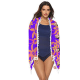 Custom Face Radiant Purple Beach Wraps Chiffon Sarong Bikini Swimsuit Cover Ups Skirt Tassels