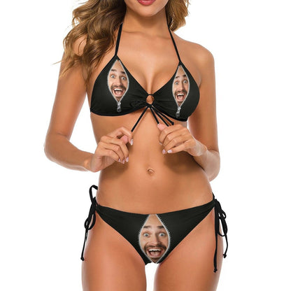 Custom Face Black Bikini Personalized Swimwear Women&