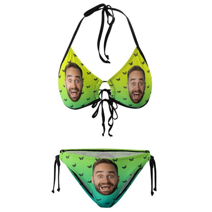 Custom Face Green Bikini Personalized Swimwear Women&