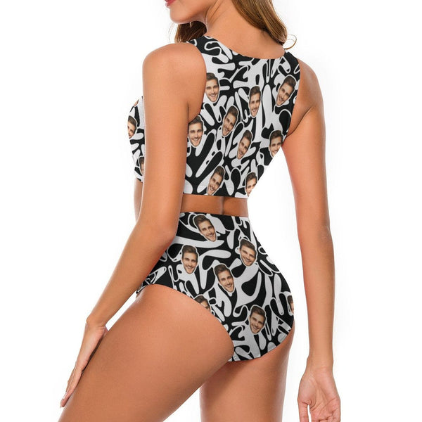 Custom Face Black White Pattern Bikini Personalized Bathing Suit Women's High-cut Tie-waist Bikini Bottom Swimsuit Summer Beach Pool Outfits