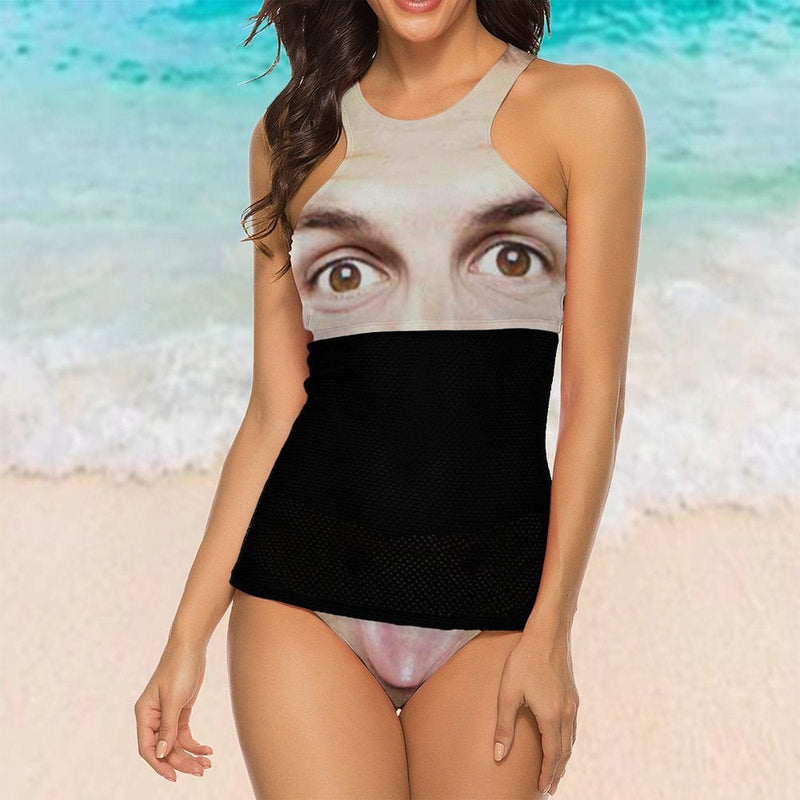 Custom Husband Big Face Funny Bikini Personalized Bathing Suit Women's Black Lace Cover Bikini Swimsuit Summer Beach Pool Outfits