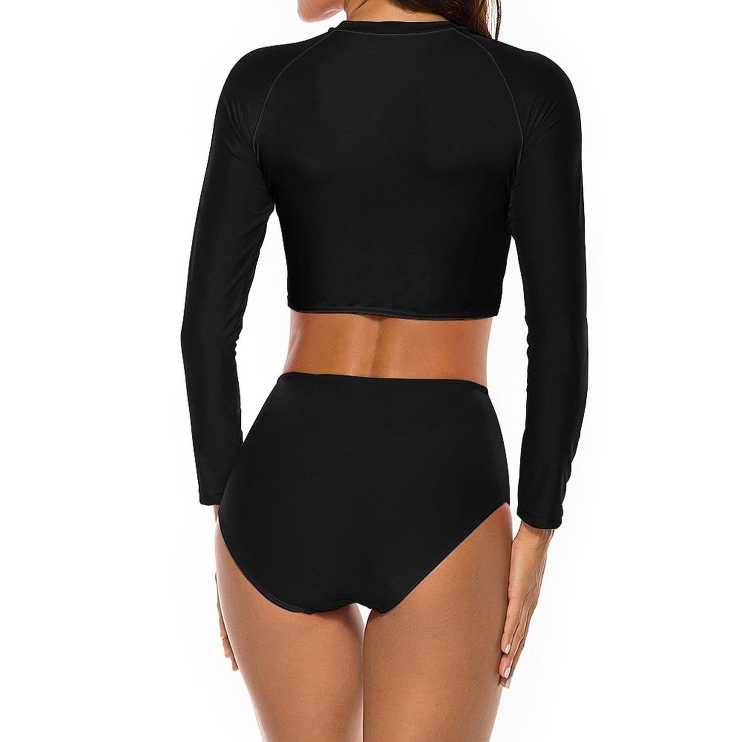 Custom Face Black Long Sleeve High Waisted Tankini Bathing Suit Personalized Women&