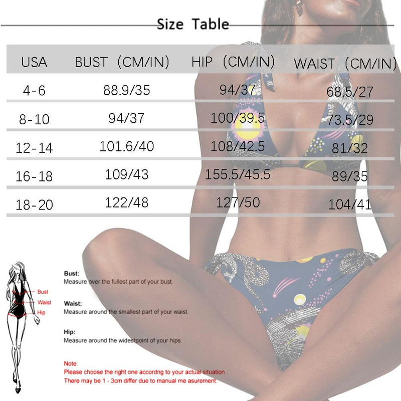 Custom Face Deep V Neck Tie Side Low Waisted Triangle Bikini Personalized Bathing Suit Women's Two Piece Swimsuit Summer Beach Pool Outfits