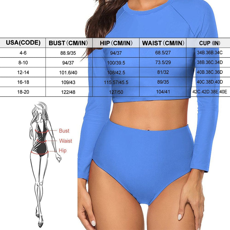 Custom Face Flowers Leaves Long Sleeve High Waisted Tankini Bathing Suit Personalized Women's Two Piece Swimsuit Beach Outfits