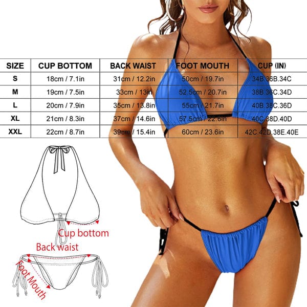 Custom Face My Love Deep V Neck Tie Side Low Waisted Triangle Bikini Personalized Bathing Suit Women's Two Piece Swimsuit Summer Beach Pool Outfits