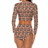 Custom Face Seamless Long Sleeve High Waisted Tankini Bathing Suit Personalized Women's Two Piece Swimsuit Beach Outfits