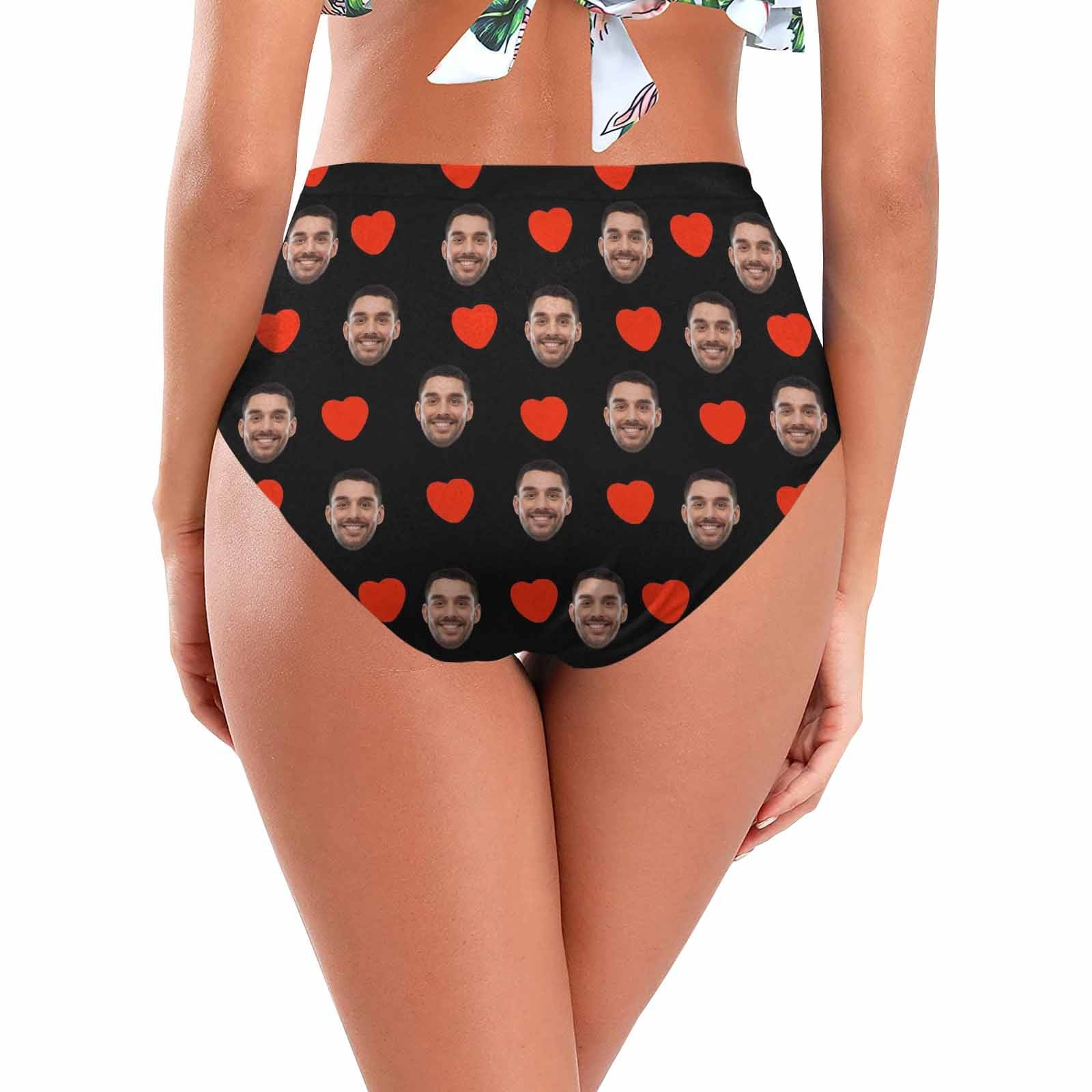 High Waisted Bikini Bottom-Custom Face Love Boyfriend Personalized Bikini Swimsuit Bottom