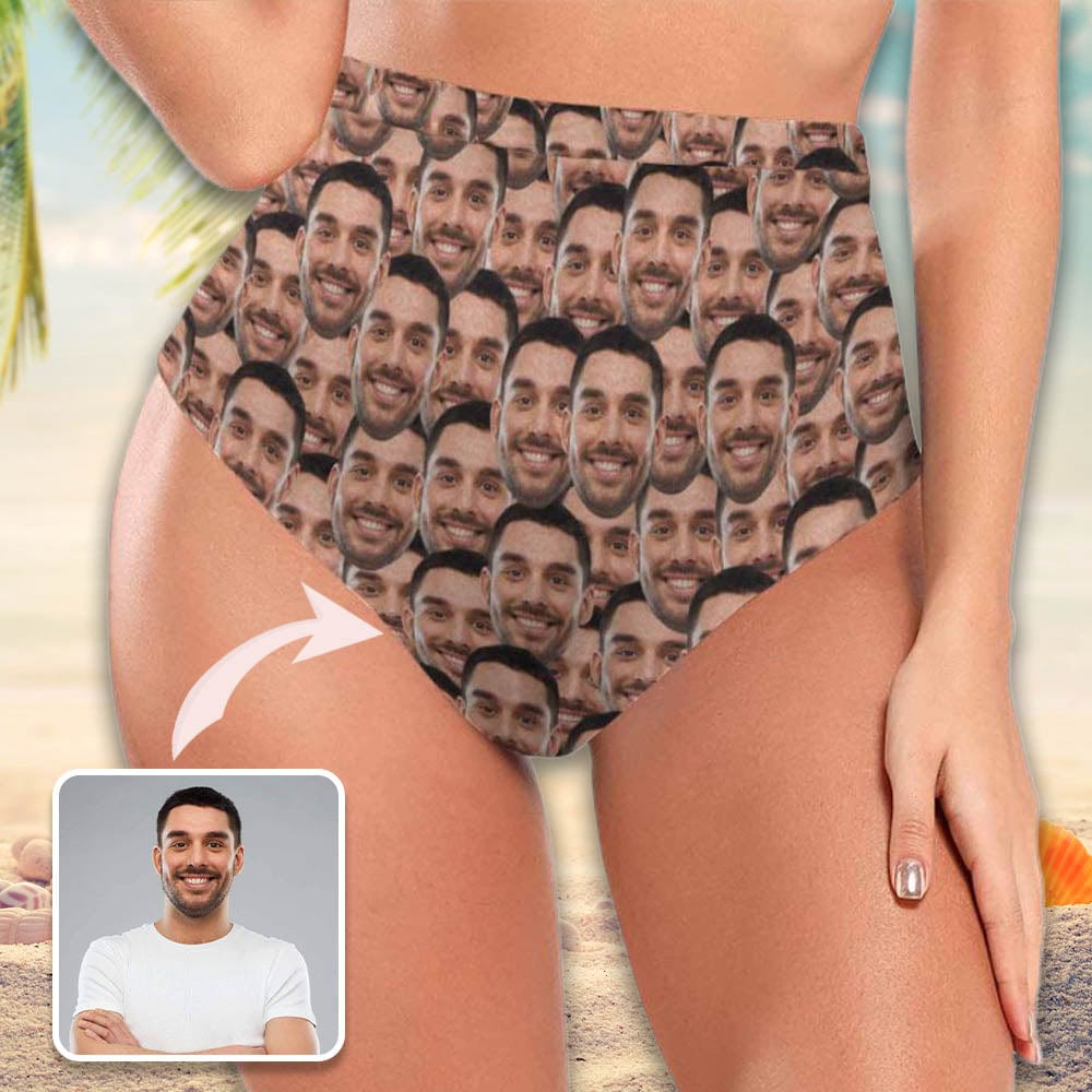 High Waisted Bikini Bottom-Custom Face Seamless Boyfriend Personalized Bikini Swimsuit Bottom