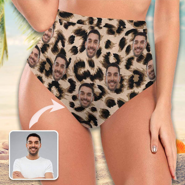 High Waisted Bikini Bottom-Custom Face Sexy Leopard Personalized Bikini Swimsuit Bottom