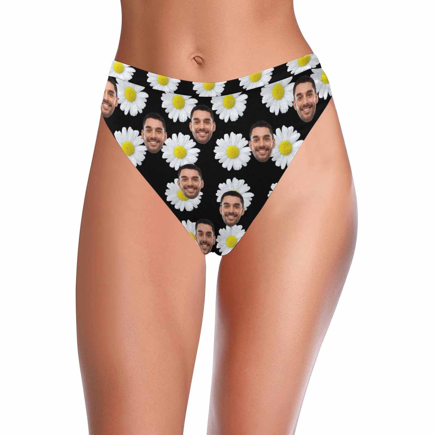 High Waisted High Cut Bikini Bottom-Custom Face Flower Personalized Bikini Swimsuit Bottom