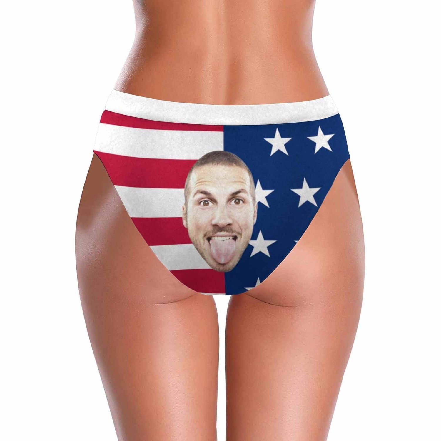 High Waisted High Cut Bikini Bottom-Custom Face USA Flag Personalized Bikini Swimsuit Bottom