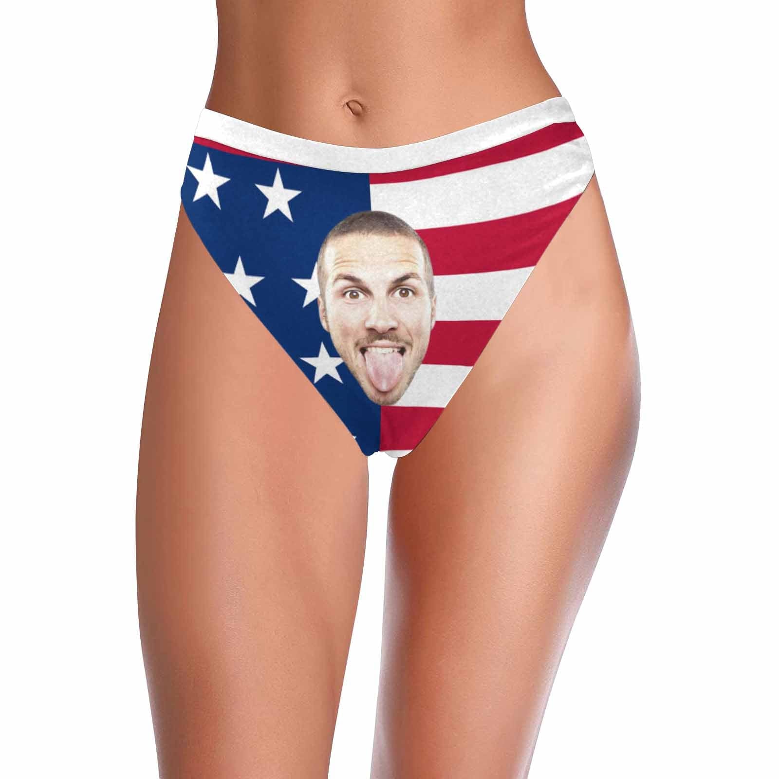 High Waisted High Cut Bikini Bottom-Custom Face USA Flag Personalized Bikini Swimsuit Bottom