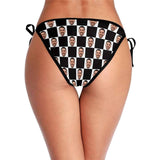 Side Tie-Custom Boyfriend Face Black White Lattice Personalized Bikini Swimsuit Bottom