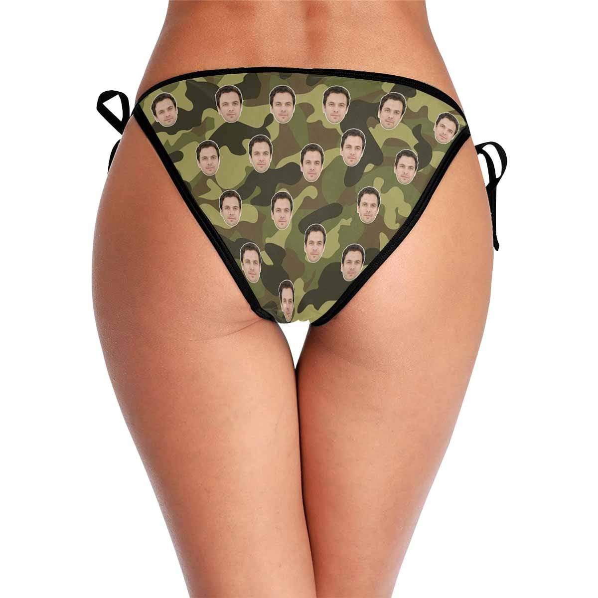 Side Tie-Custom Boyfriend Face Camouflage Personalized Bikini Swimsuit Bottom