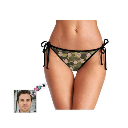 Side Tie-Custom Boyfriend Face Camouflage Personalized Bikini Swimsuit Bottom