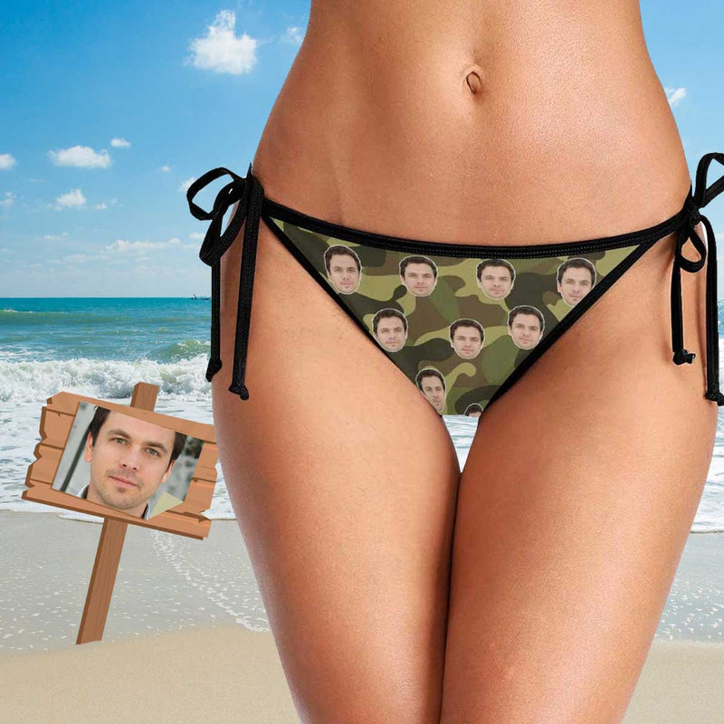 Side Tie-Custom Boyfriend Face Camouflage Personalized Bikini Swimsuit Bottom