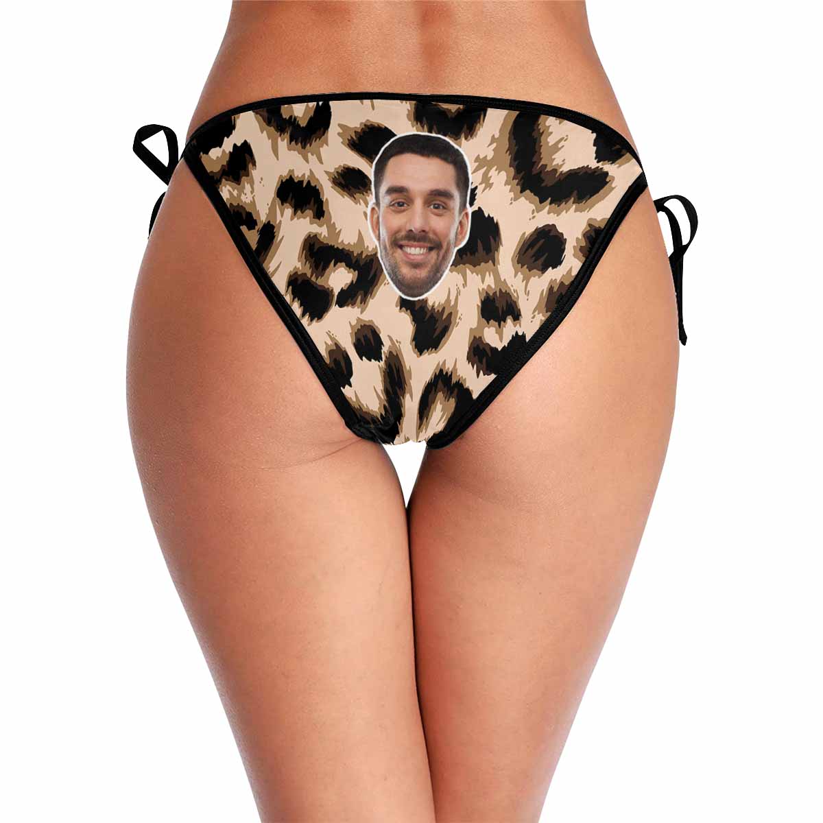 Side Tie-Custom Boyfriend Face Leopard Personalized Bikini Swimsuit Bottom