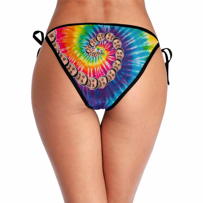 Side Tie-Custom Boyfriend Face Swirl Personalized Bikini Swimsuit Bottom