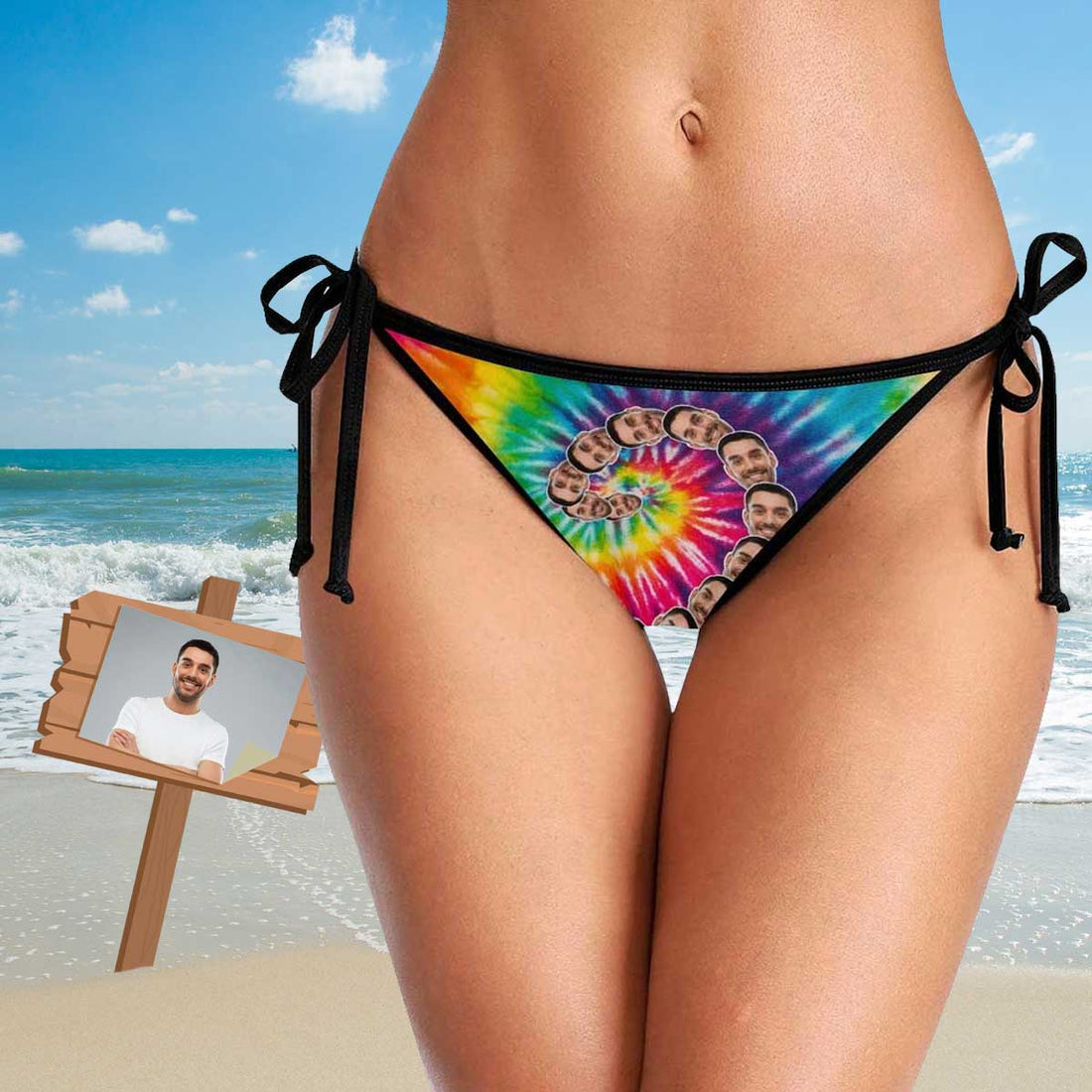 Side Tie-Custom Boyfriend Face Swirl Personalized Bikini Swimsuit Bottom