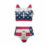 Custom Face American Flag Style B High Crew Neck High Waisted Bikini Personalized Women's Two Piece Swimsuit Beach Outfits