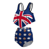 Custom Face Australian Flag Ruffle Tankini Personalized Bathing Suit Women's Two Piece High Waisted Bikini Swimsuit Summer Beach Pool Outfits