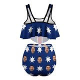 Custom Face Australian Flag Ruffle Tankini Personalized Bathing Suit Women's Two Piece High Waisted Bikini Swimsuit Summer Beach Pool Outfits