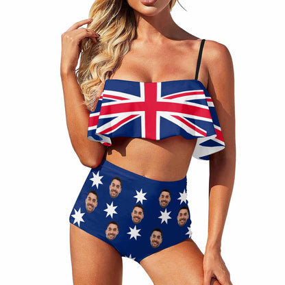 Custom Face Australian Flag Swimsuit Personalized Women&