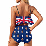 Custom Face Australian Flag Swimsuit Personalized Women's High Waisted Flounce Bikini Set Celebrate Holiday Party