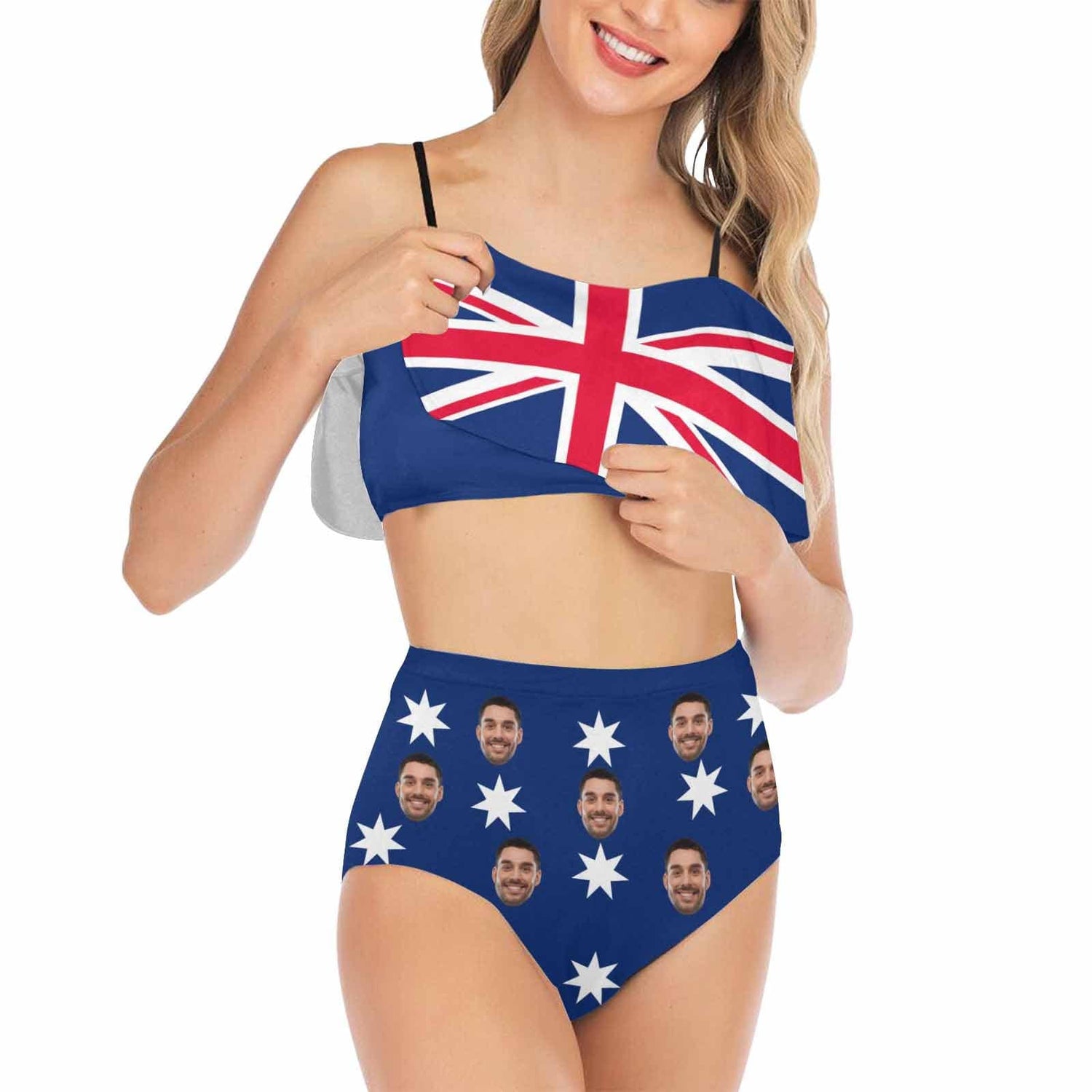 Custom Face Australian Flag Swimsuit Personalized Women&