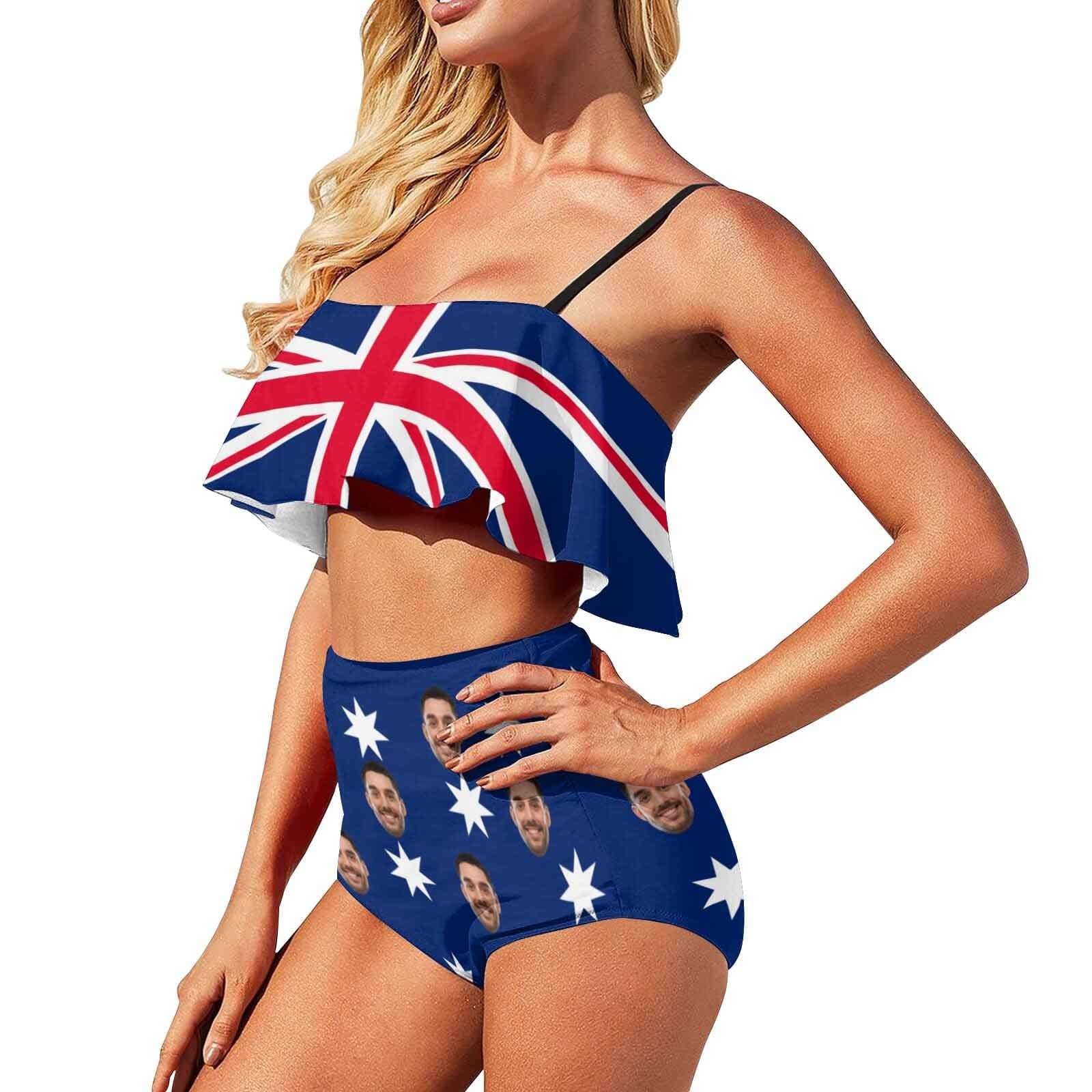 Custom Face Australian Flag Swimsuit Personalized Women&