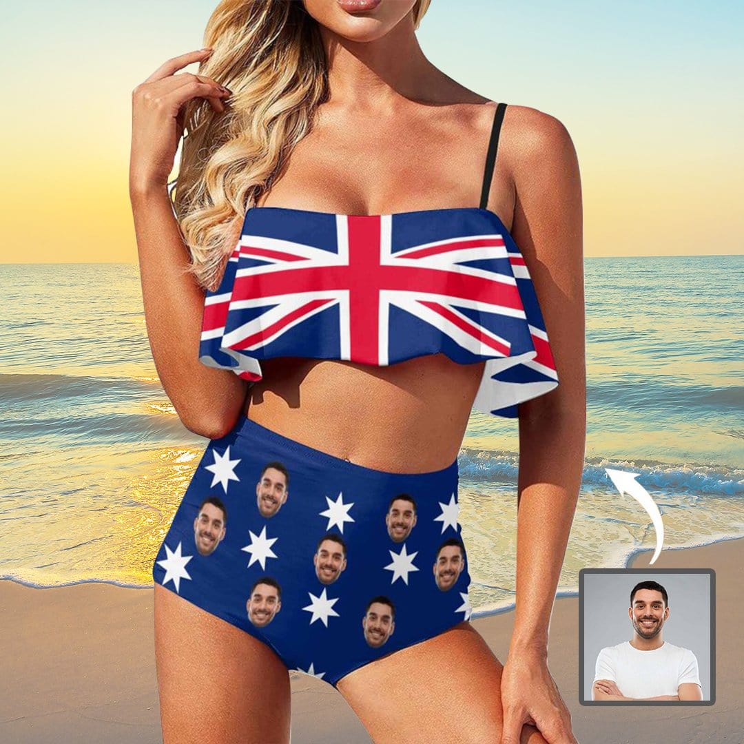 Custom Face Australian Flag Swimsuit Personalized Women&