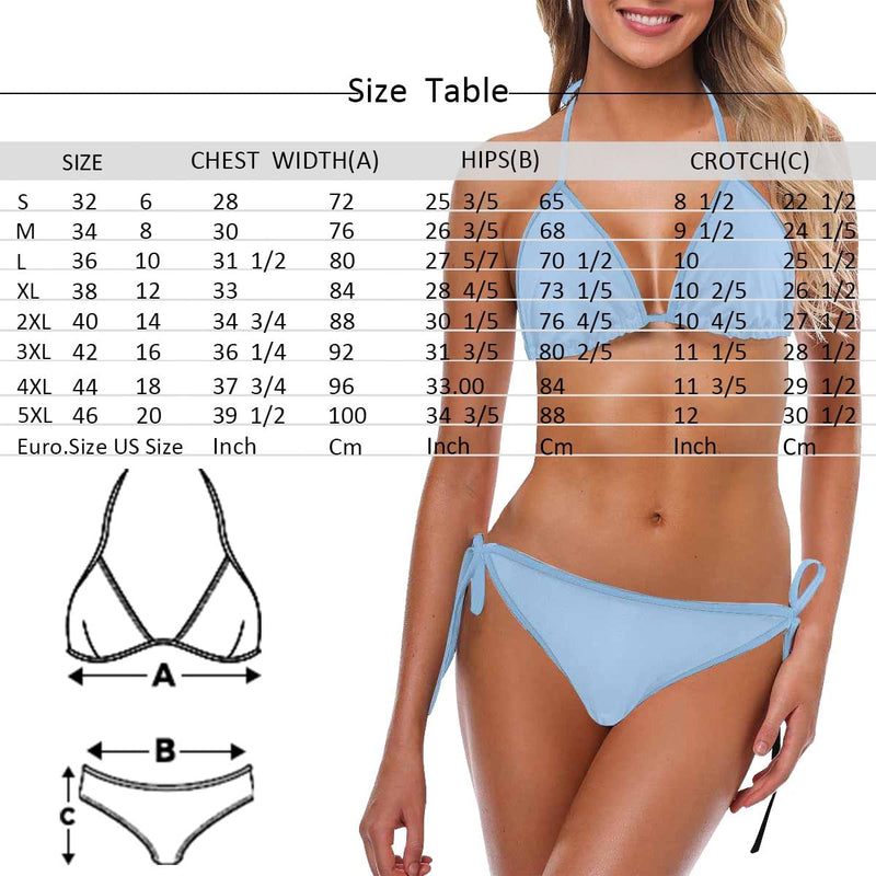 Custom Face Baby Here String Halter Tie Side Low Waisted Triangle Bikini Personalized Bathing Suit Women's Two Piece Swimsuit Summer Beach Pool Outfits