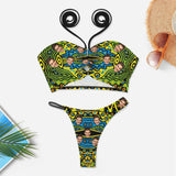 Custom Face Egyptian Print Low Waisted Swimsuit Self Tie Halter Neck Straps Cross Strap Bikini