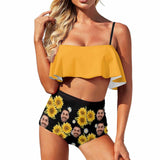 Custom Face Daisy Ruffle Bikini Personalized Bathing Suit Women's Two Piece High Waisted Bikini Swimsuit Summer Beach Pool Outfits