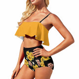 Custom Face Daisy Ruffle Bikini Personalized Bathing Suit Women's Two Piece High Waisted Bikini Swimsuit Summer Beach Pool Outfits