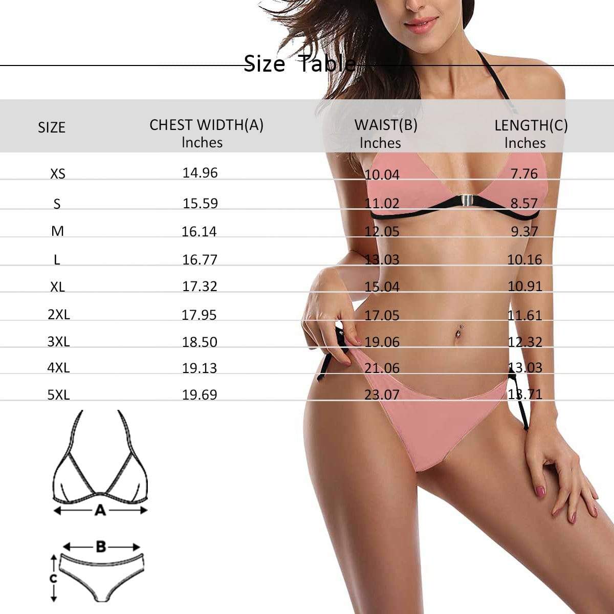 Custom Face Dollar Button Link Halter Tie Side Low Waisted Triangle Bikini Women&