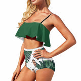 Custom Face Palm Leaf Ruffle Bikini Personalized Bathing Suit Women's Two Piece High Waisted Bikini Swimsuit Summer Beach Pool Outfits