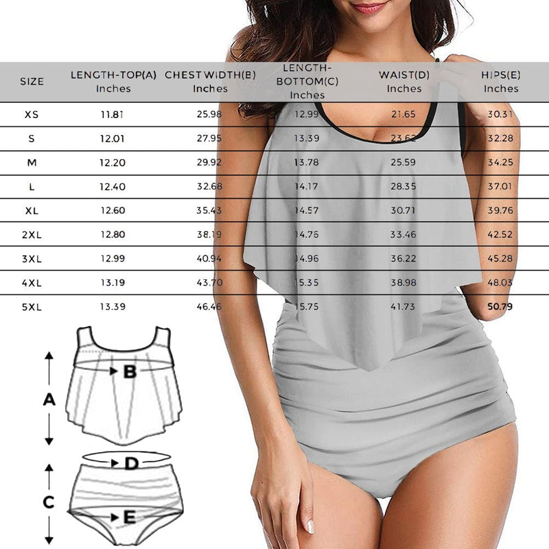 Custom Face Seamless Ruffle Tankini Personalized Bathing Suit Women's Two Piece High Waisted Bikini Swimsuit Summer Beach Pool Outfits