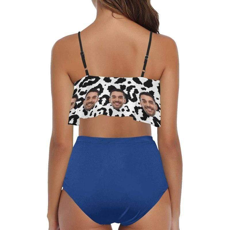 Custom Face Spot Ruffle Bikini Personalized Bathing Suit Women's Two Piece High Waisted Bikini Swimsuit Summer Beach Pool Outfits