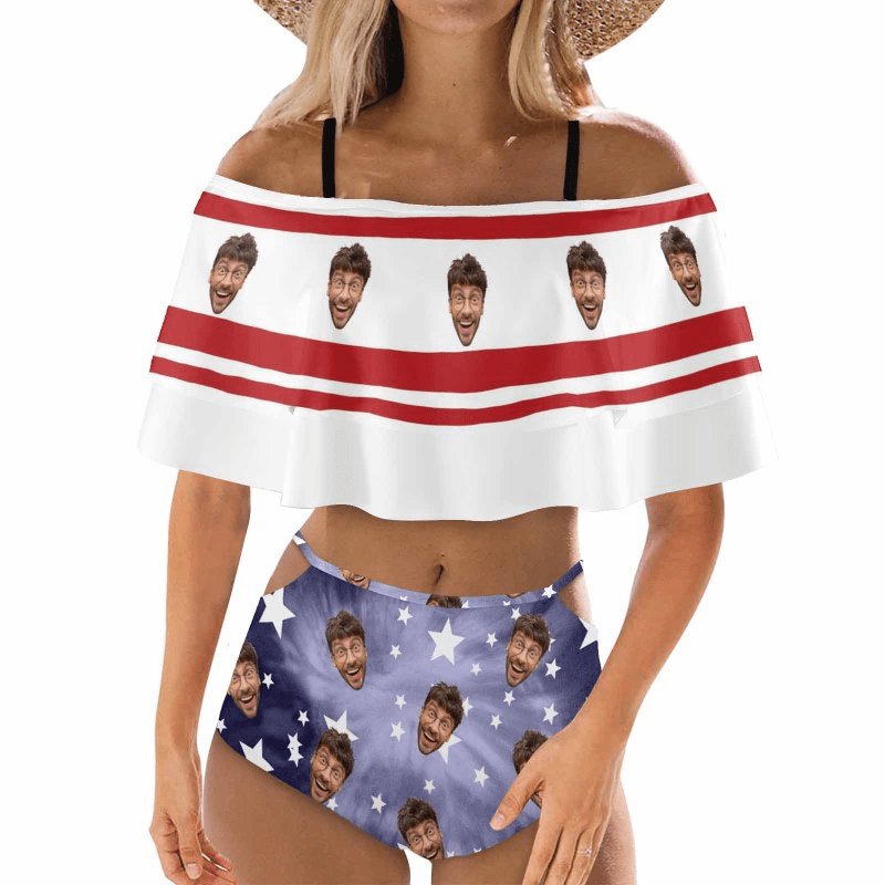 [Up to 5XL]Custom Face Stars White&amp;Blue Women&