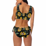 Custom Face Sunflower Chest Strap Tie Side Low Waisted Bikini Women's Two Piece Swimsuit Personalized Bathing Suit Summer Beach Pool Outfits