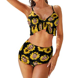 Custom Face Sunflower V Neck Flounce High Waisted Bikini Personalized Bathing Suit Women's Two Piece Ruffle Hem Bikini Swimsuit Summer Beach Pool Outfits