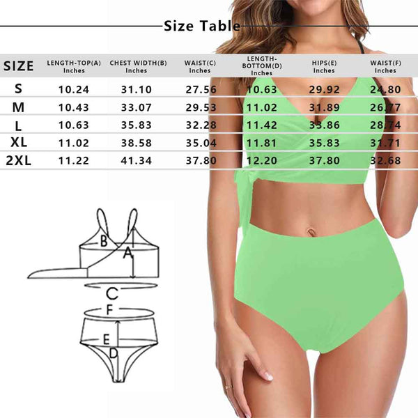 Custom Husband Face Green Leaves Knot Side Bikini Swimsuit Women's Two Piece Swimsuit Personalized Bathing Suit Summer Beach Pool Outfits