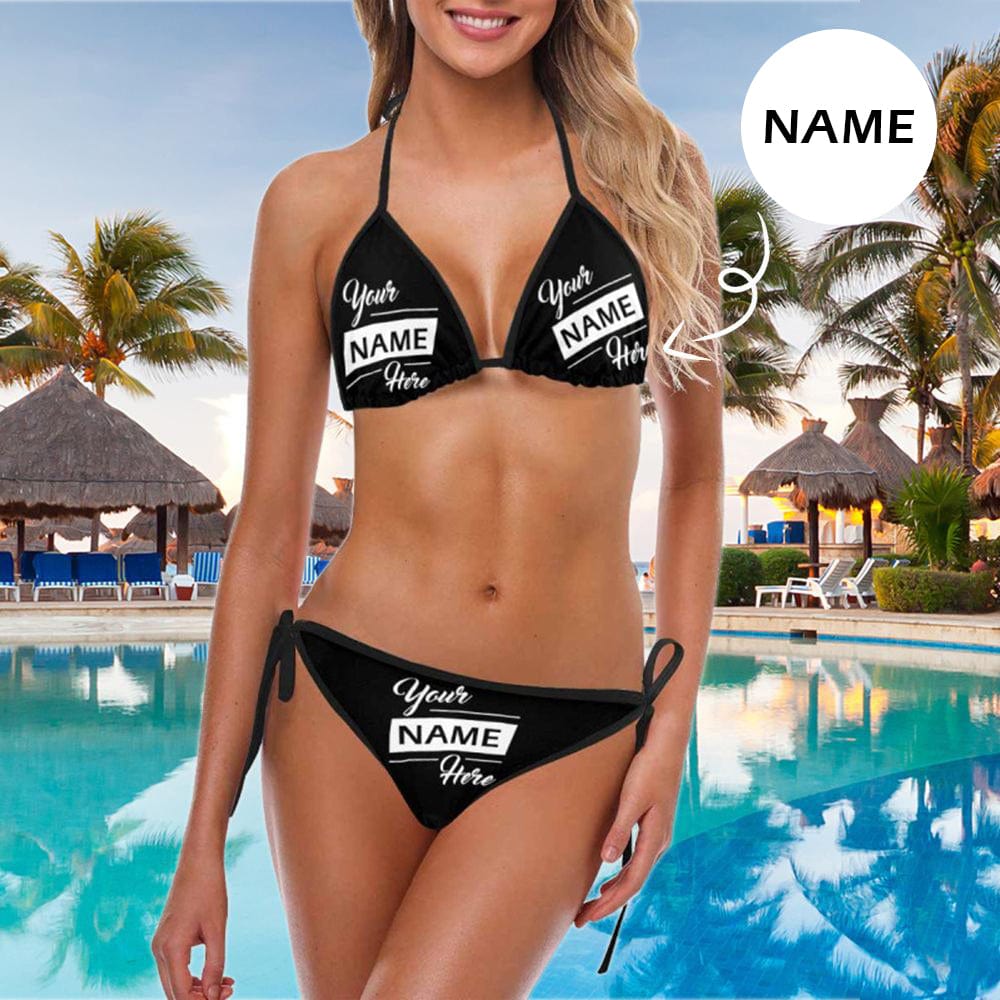 Custom Name Baby Here String Halter Tie Side Low Waisted Triangle Bikini Personalized Bathing Suit Women&