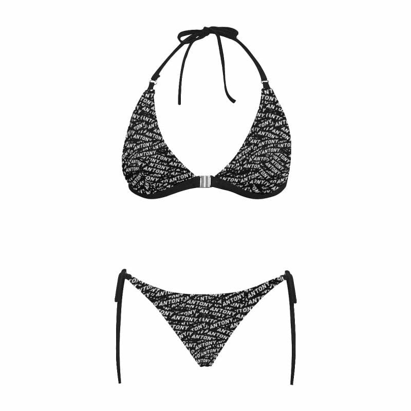 Custom Name Button Link Halter Tie Side Low Waisted Triangle Bikini Women&