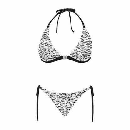 Custom Name Button Link Halter Tie Side Low Waisted Triangle Bikini Women&