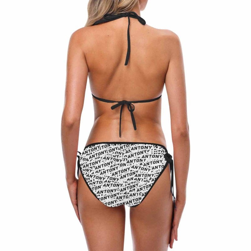 Custom Name Seamless String Halter Tie Side Low Waisted Triangle Bikini Personalized Bathing Suit Women's Two Piece Swimsuit Summer Beach Pool Outfits