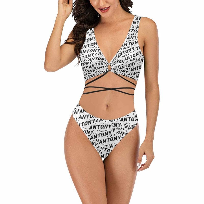 Custom Name Seamless Tie Bond Low Waisted Bikini Bathing Suit Personalized Women&