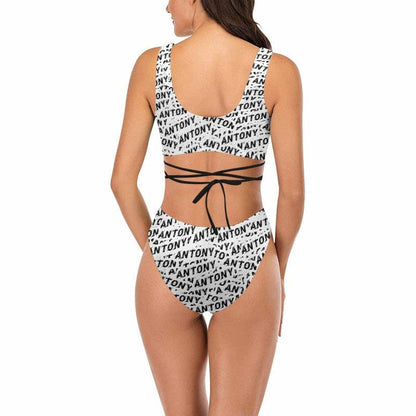 Custom Name Seamless Tie Bond Low Waisted Bikini Bathing Suit Personalized Women&