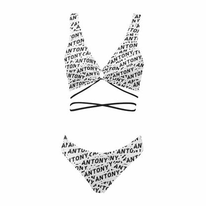 Custom Name Seamless Tie Bond Low Waisted Bikini Bathing Suit Personalized Women&